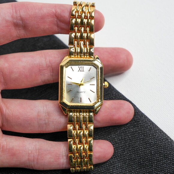 Gold Rectangle Analog Watch White Dial - Picture 7 of 12